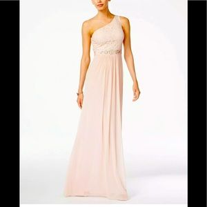 Adrianna Papell Embellished Lace One-Shoulder gown